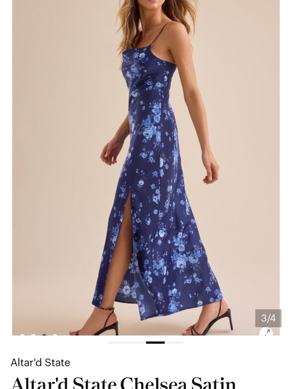 Altar'd State Navy Blue Floral Slip Maxi Dress - Picture 2 of 6